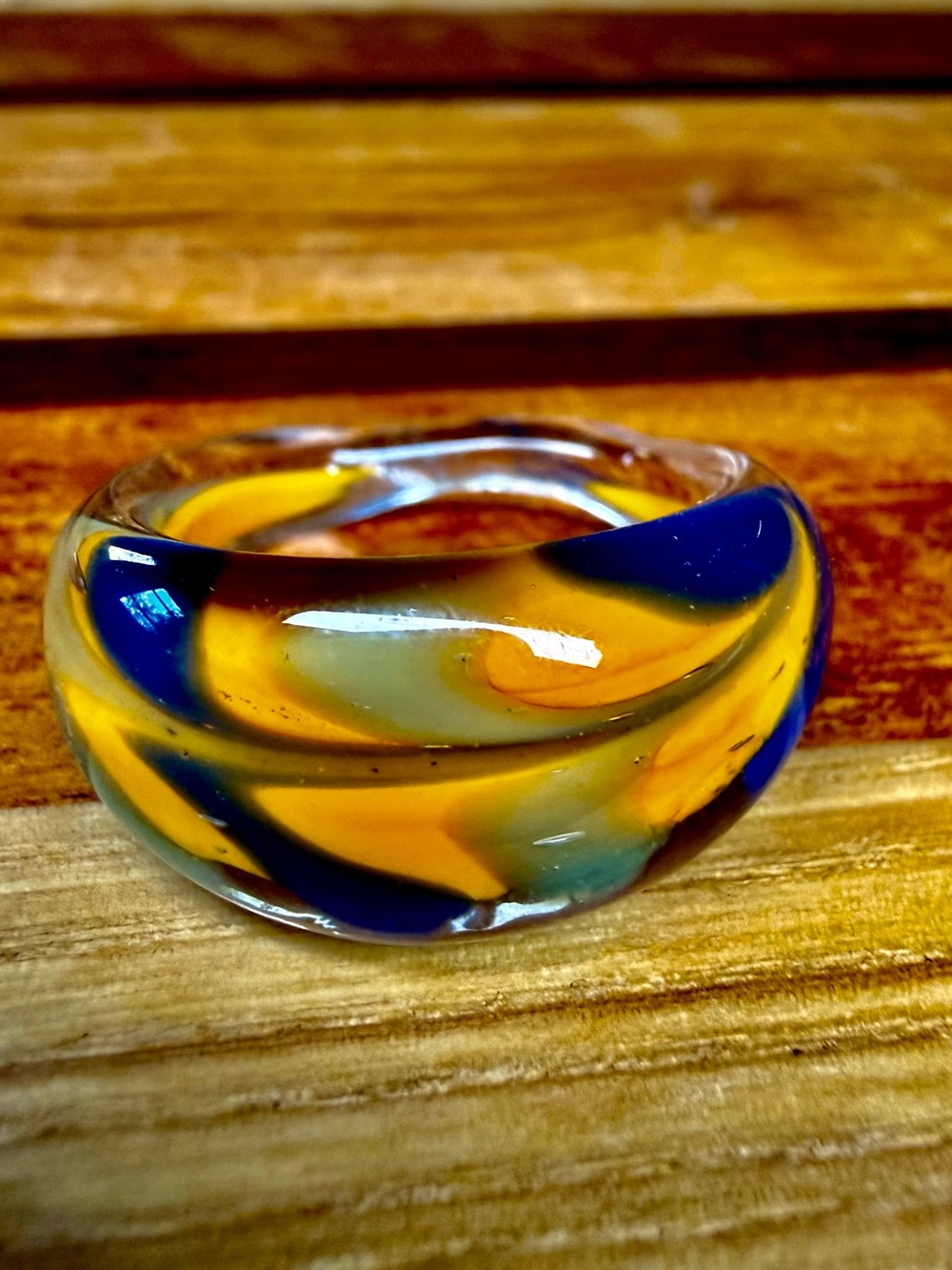 Handmade Murano Glass Statement Ring in Orange & Blue